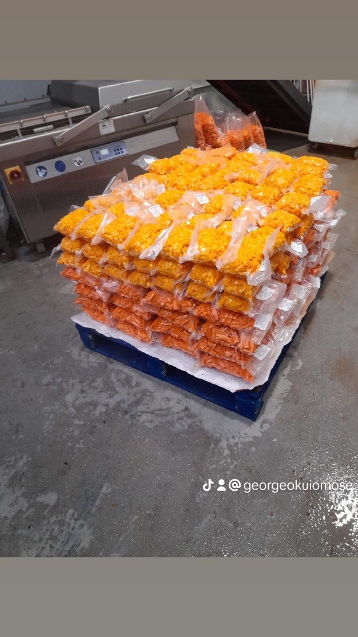 Pallets of freshly packed prepared vegetables ready for dispatch